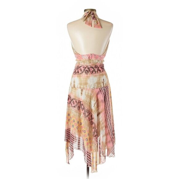 Joseph Ribkoff Pink & Brown Handkerchief-Hem Halter Dress Size 8 - Picture 2 of 11